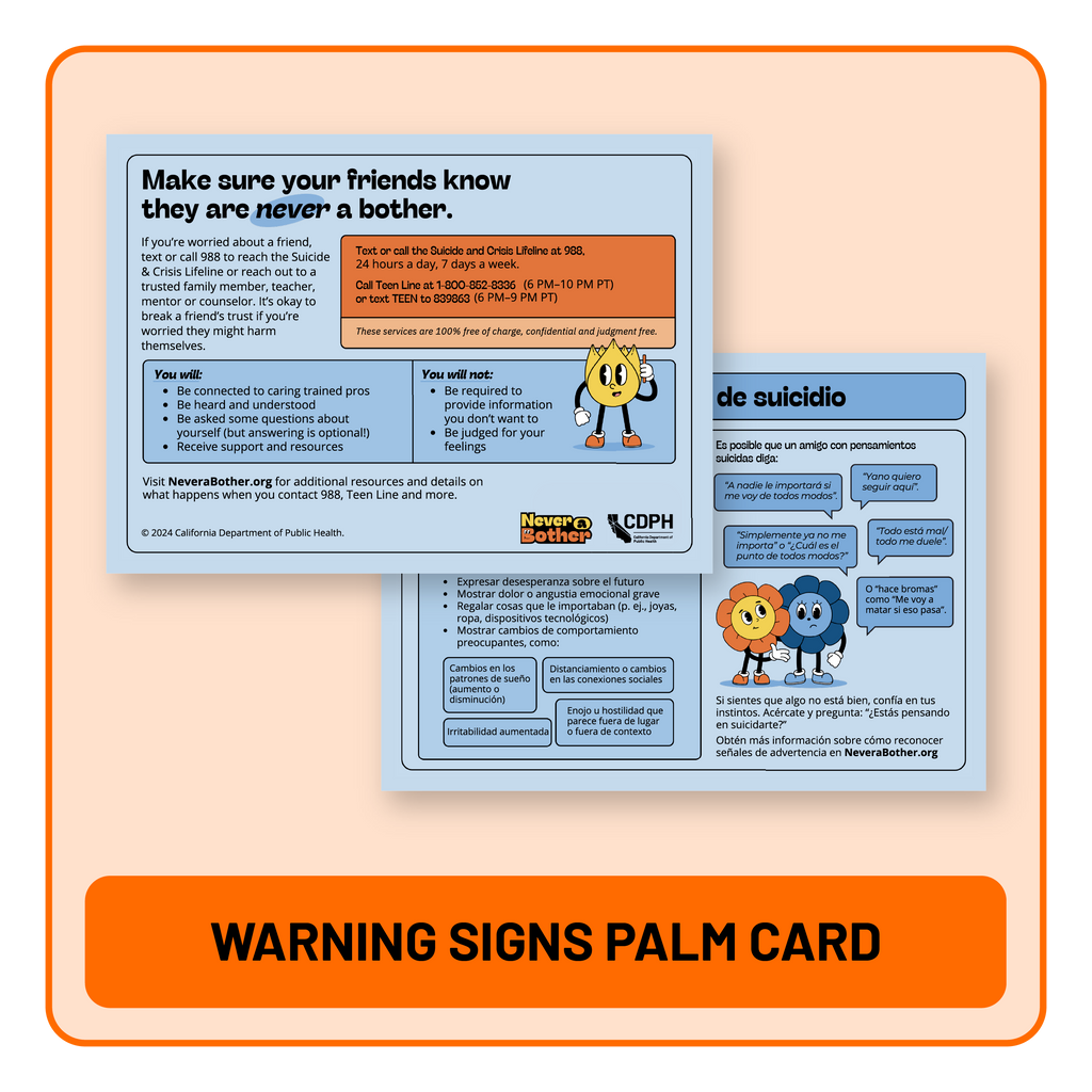 A free outreach toolkit to share Never a Bother suicide prevention messaging.