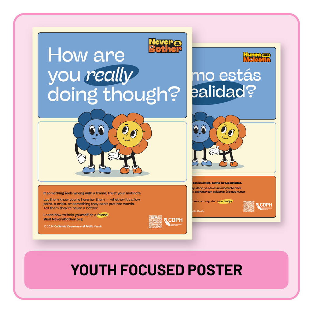A free outreach toolkit to share Never a Bother suicide prevention messaging.